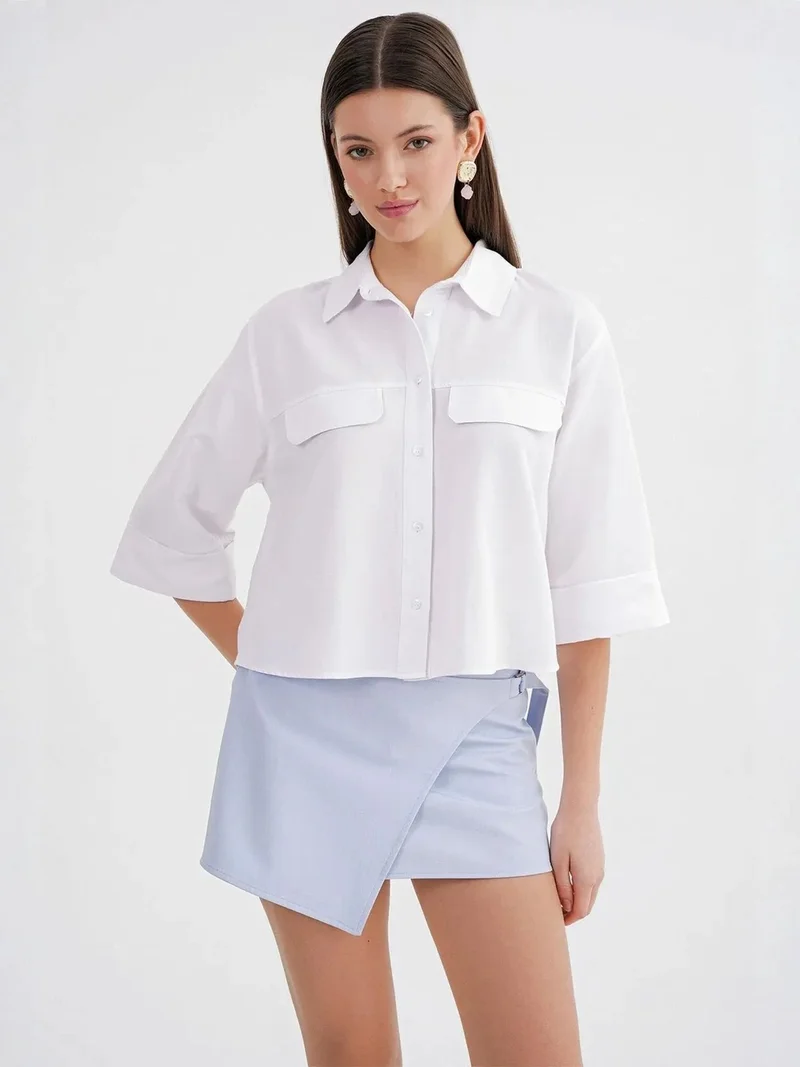 ميكسراي Mixray Short Sleeve Crop Poplin Shirt